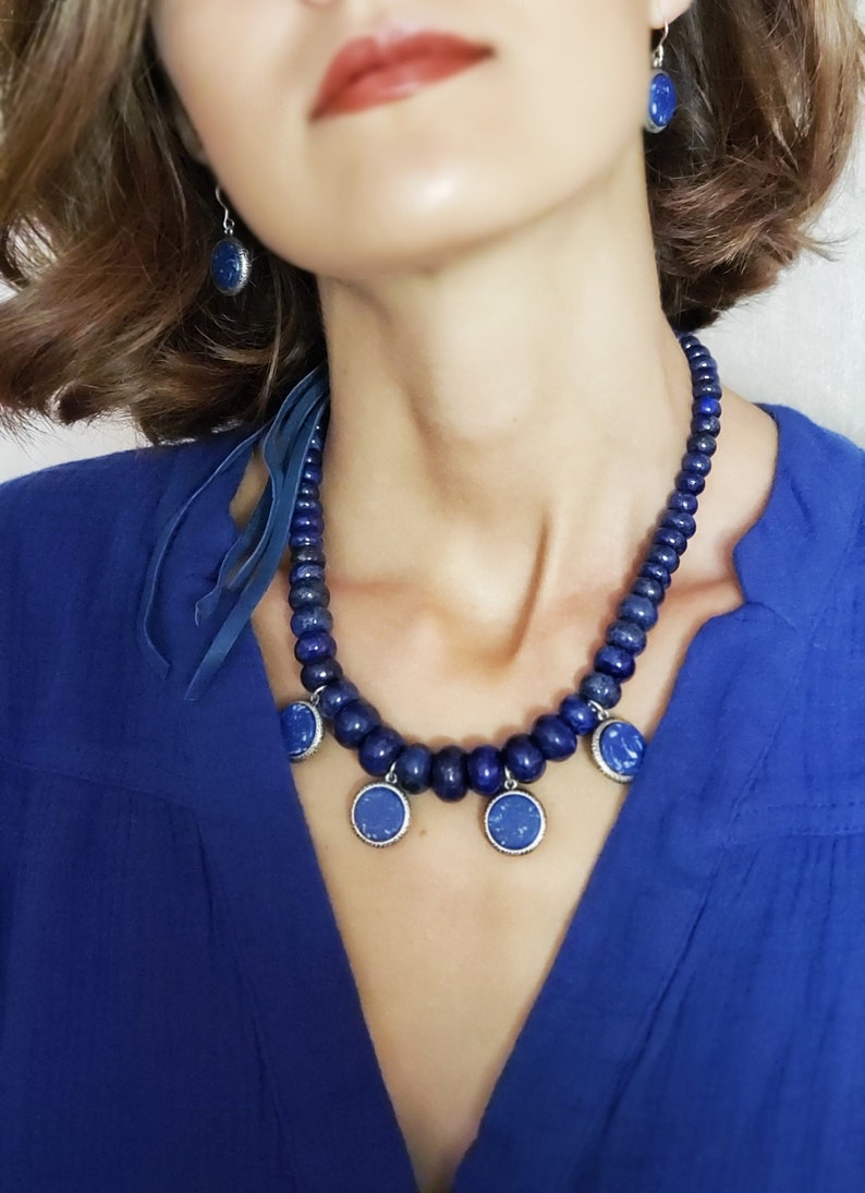 Lazhuward Necklace, Lapis Lazuli Collar, Bohemian Jewelry, Unique Necklace. image 8