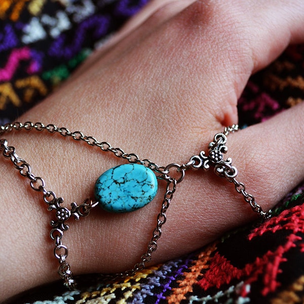 Turquoise Thumb Bracelet, Turquoise Jewelry, Turquoise Hand Chain