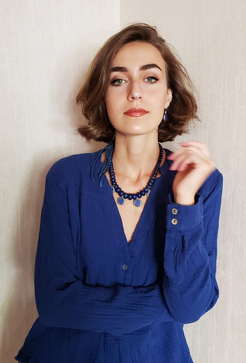 Lazhuward Necklace, Lapis Lazuli Collar, Bohemian Jewelry, Unique Necklace. image 4