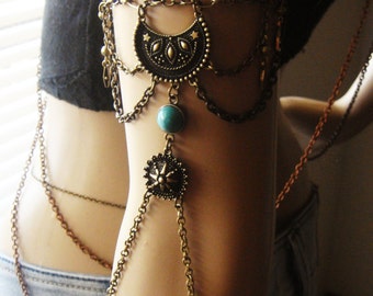 Chain Armlet, Shoulder Armor, Chain Shoulder Jewelry, Turquoise Shoulder Chain, Bohemian Jewelry, Arabesque Arm Chain