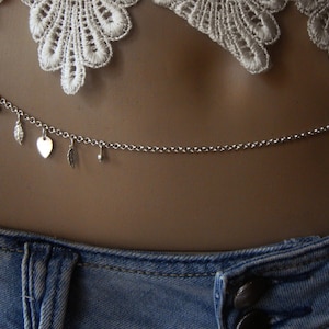 Tiny Leaf Belly Chain,925 Sterling silver Body jewelry, Bikini, Waist Chain, Beach Jewelry, Silver Belly chain, Wedding accessories