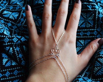 925 Sterling Silver plated bracelet, Bracelet ring, Hand Chain, Love Bracelet.