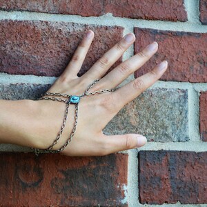 Silvia Bracelet, Antique Silver  Bracelet, Hand Chain, Bracelet Ring, Turquoise Enameled Hand Chain