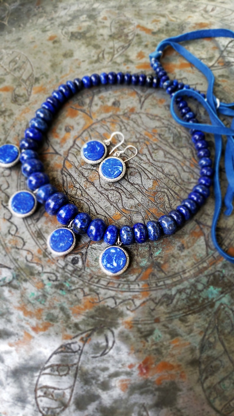 Lazhuward Necklace, Lapis Lazuli Collar, Bohemian Jewelry, Unique Necklace. image 9