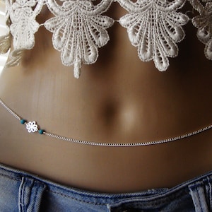 Cute Turquoise Belly Chain, 925 Sterling Silver Plated Body Jewelry, Bikini, Waist Chain, Beach Jewelry, Silver Belly chain