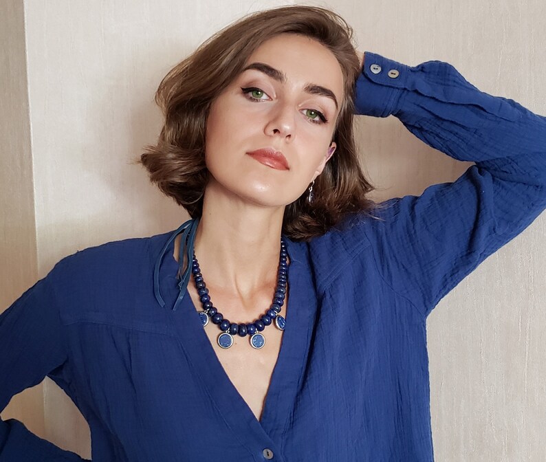 Lazhuward Necklace, Lapis Lazuli Collar, Bohemian Jewelry, Unique Necklace. image 1