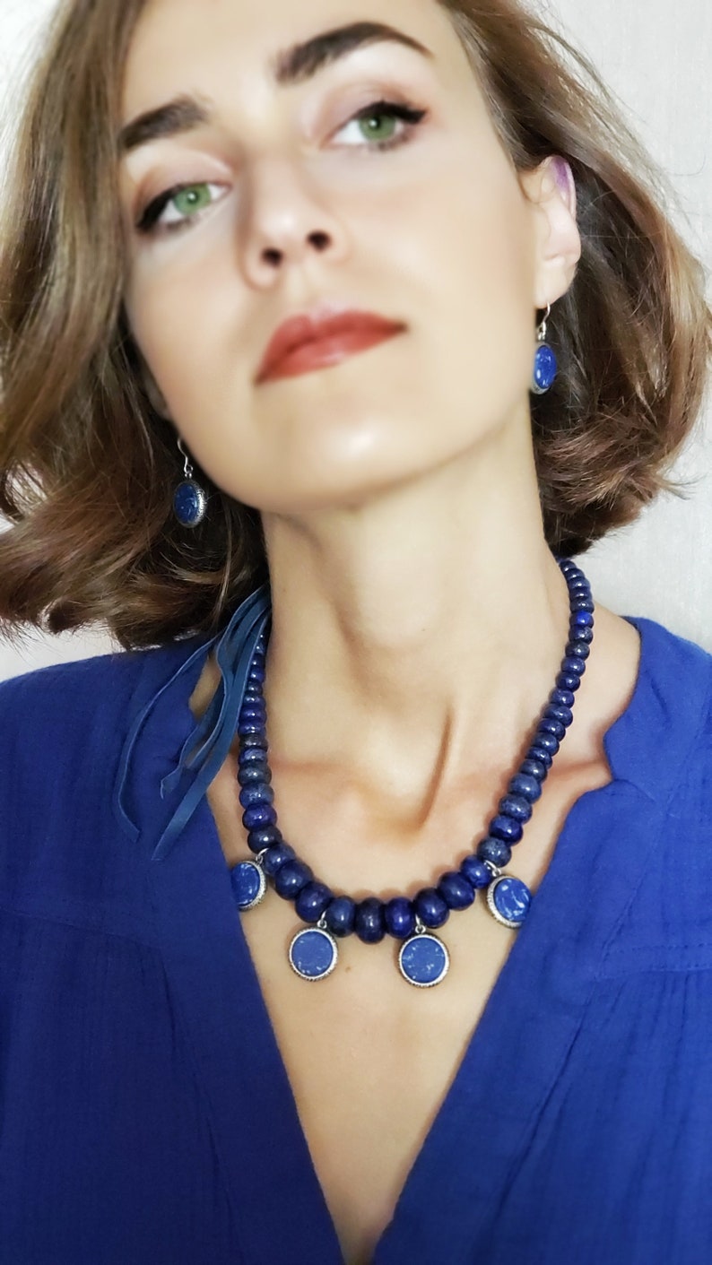 Lazhuward Necklace, Lapis Lazuli Collar, Bohemian Jewelry, Unique Necklace. image 7