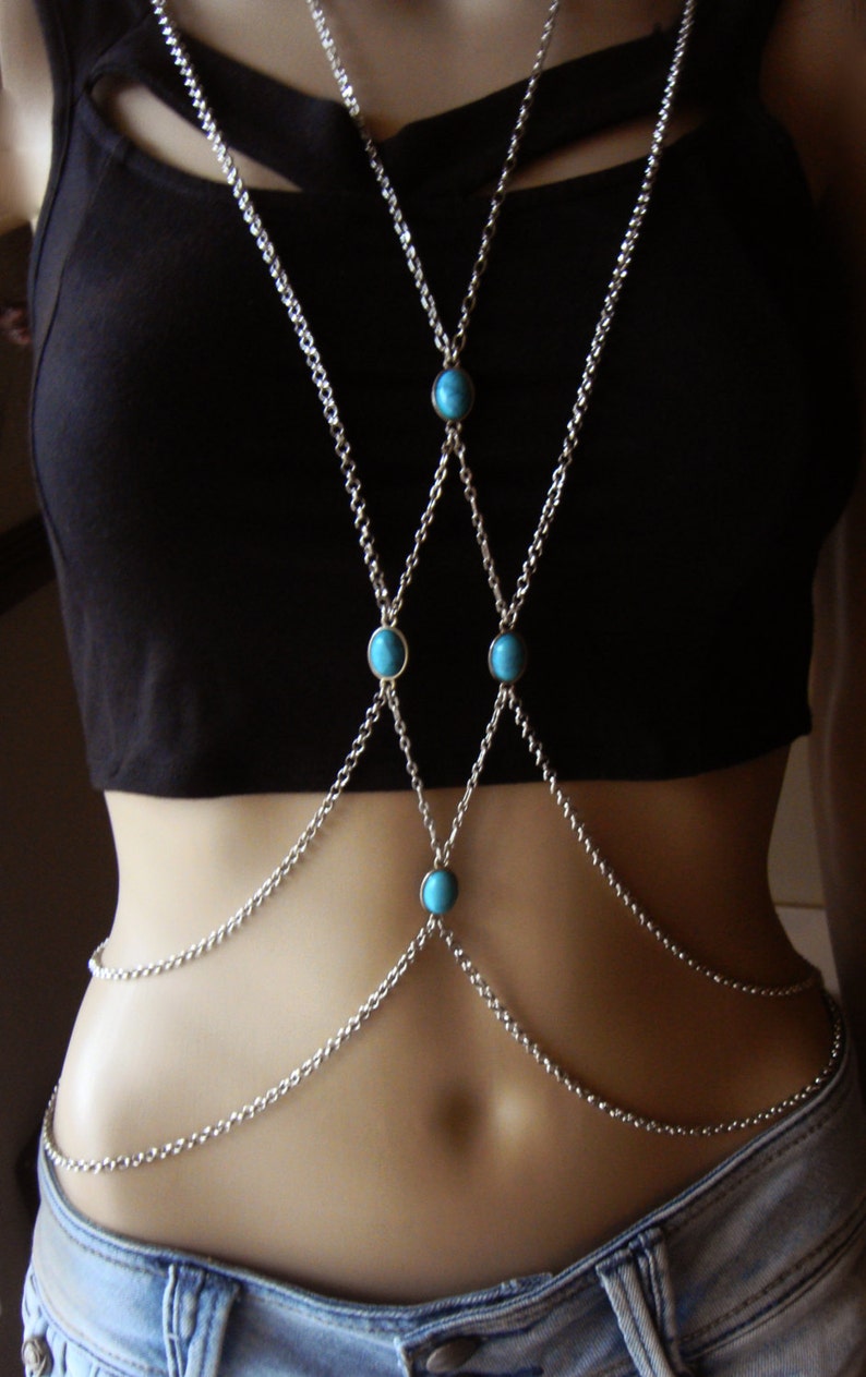 Bohemian Silver Chain Body Harness Body Chains Body Jewelry Etsy