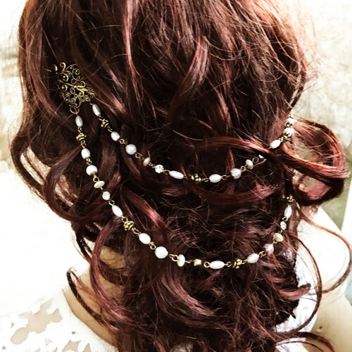 Pearl Head Chain Wedding Hair Jewelrybohemian Etsy