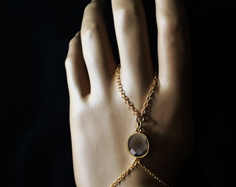 Love Bracelet,24K Gold Plated Bracelet, Natural Smokey Topaz Hand Chain, Gemstone Bracelet