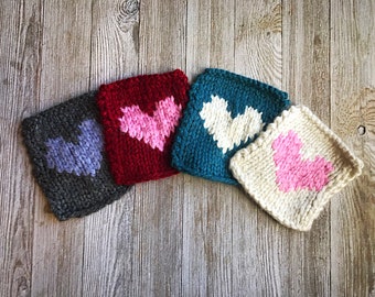 Bulky Heart Coaster Knitting Pattern, Valentine's Day Coaster Pattern, Home decor Pattern, Quick Knitting Pattern, Blanket Knitting Pattern