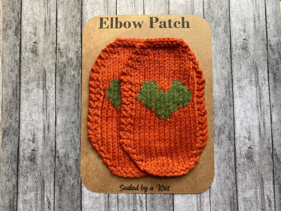 Heart Elbow Patches Orange and Green Heart Hand Knit Elbow Patches Hearts Patch Etsy