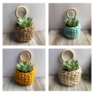 Mini suporte para plantas feito à mão: pequena cesta suspensa com anel de madeira