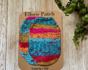 Multi color Elbow Patches, spring outfit Mother’s Day gift,  Elbow patches hand knitted. Hand made clothing Sweater Patches