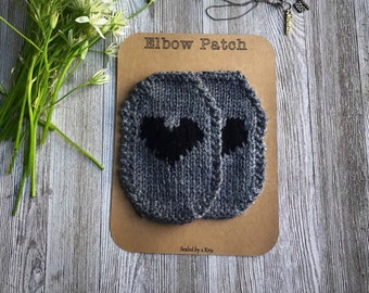 Heart elbow patches, black heart hand knit elbow patches, black hearts