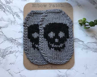 Black Skull Elbow Patches, Halloween Skull Patch, Skeleton hand knit elbow patches