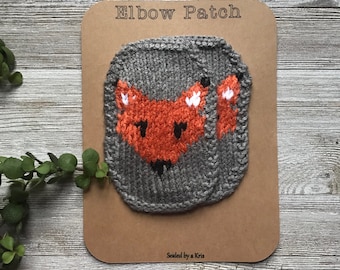 Fox fall Sweater Elbow Patches, fox sweater, thanksgiving outfit, Hand Knit Fox Elbow Patches, Fox Patch, Sew on Patch