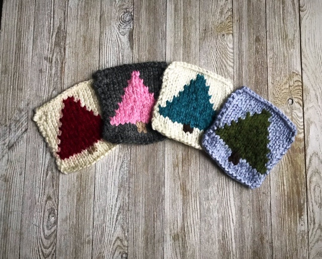 Last Minute Bulky Tree Coasters Knitting Pattern, Knit Christmas Gift