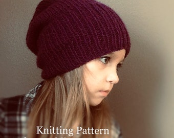 Perfect Slouch Fall  Knitting Pattern,Christmas Gift DIY, Toddler, Child, Knitted Beanie hat pattern, Hipster Hat pattern, Slouchy Knit hat