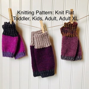 Fingerless Gloves Knitting Pattern, Knit flat fingerless mitts, Colorful mitts knitting pattern, Beginner Knitting Pattern, Kids glove