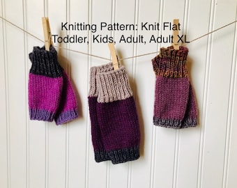 Fingerless Gloves Knitting Pattern, Knit flat fingerless mitts, Colorful mitts knitting pattern, Beginner Knitting Pattern, Kids glove
