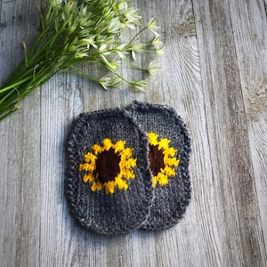 Hand Knit Sunflower Elbow Patches: Animal-Free Fiber Set