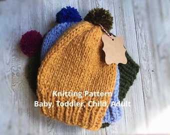 Last Minute Bulky Hat Pattern, Baby hat Pattern, Bulky Knitting pattern, Kids Knitting Pattern, Hat Knitting Pattern Quick Knitting Pattern,