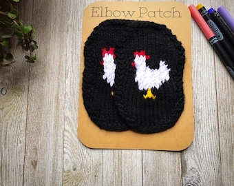 Hen Patches, Christmas GiftSweater with elbow patches, Chickens, Black Elbow Patches withe Hens