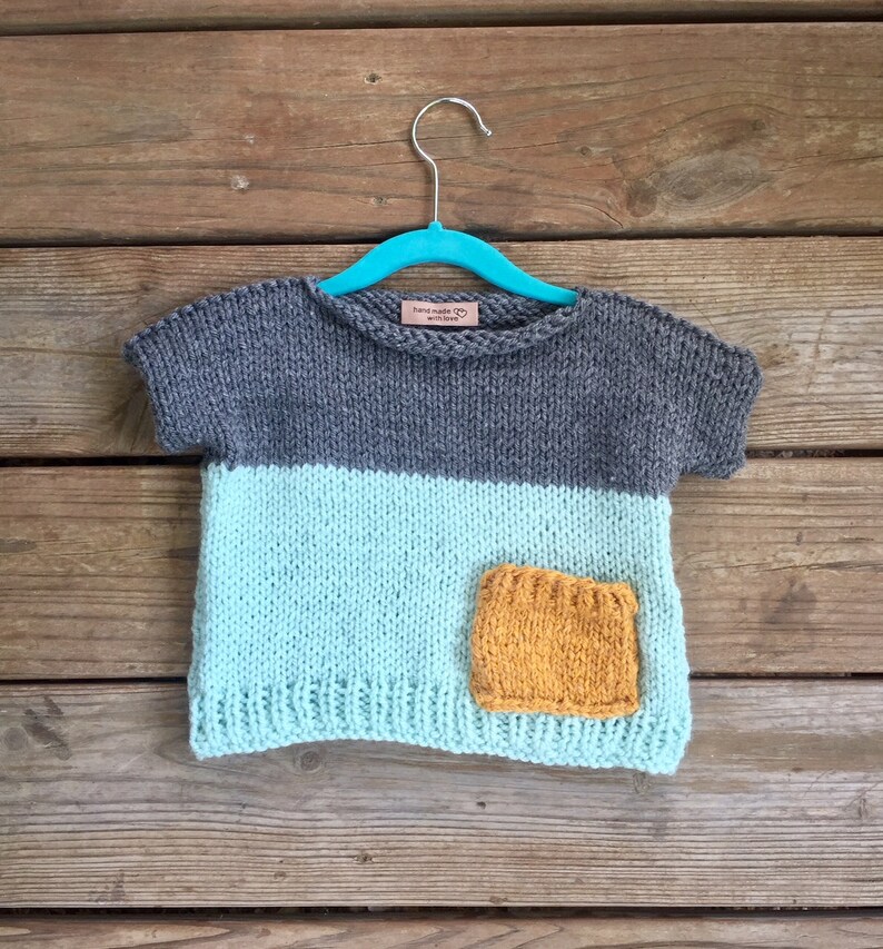 Easy Kids Knit Pop Top, Knitted pattern, beginner knitting pattern, Modern baby knitting pattern, Kids sweater knit pattern, Bulky knit image 4