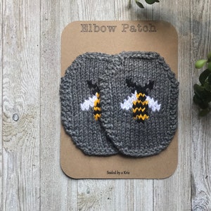 Hand Knit Bee Elbow Patches: Gray Sweater Appliques (Set of 2)