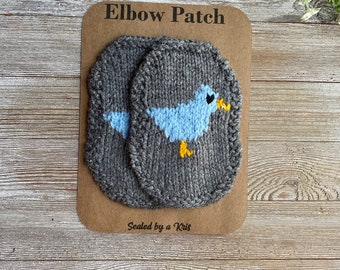 Blue bird  Elbow patches, Elbow patches hand knitted,  bird sweater, bird patch