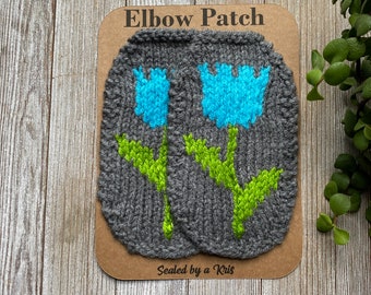 Flower Elbow patches, mothers day gift,  Spring sweater, Elbow patches hand knitted, Plant lover , flower shirts