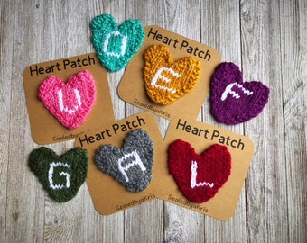 Personalized Heart patch, Valentine’s Day Hand made patch, colorful patch, heart Pin, heart applique