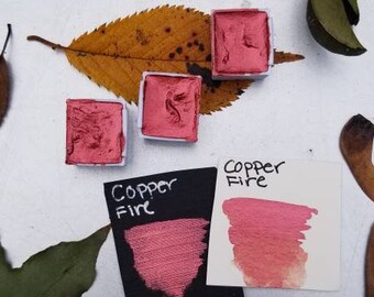 Copper Fire - Handmade Watercolor Paint - Shimmery- Half Pan - Vegan Friendly - Child Friendly - For Painting, Calligraphy, and Lettering