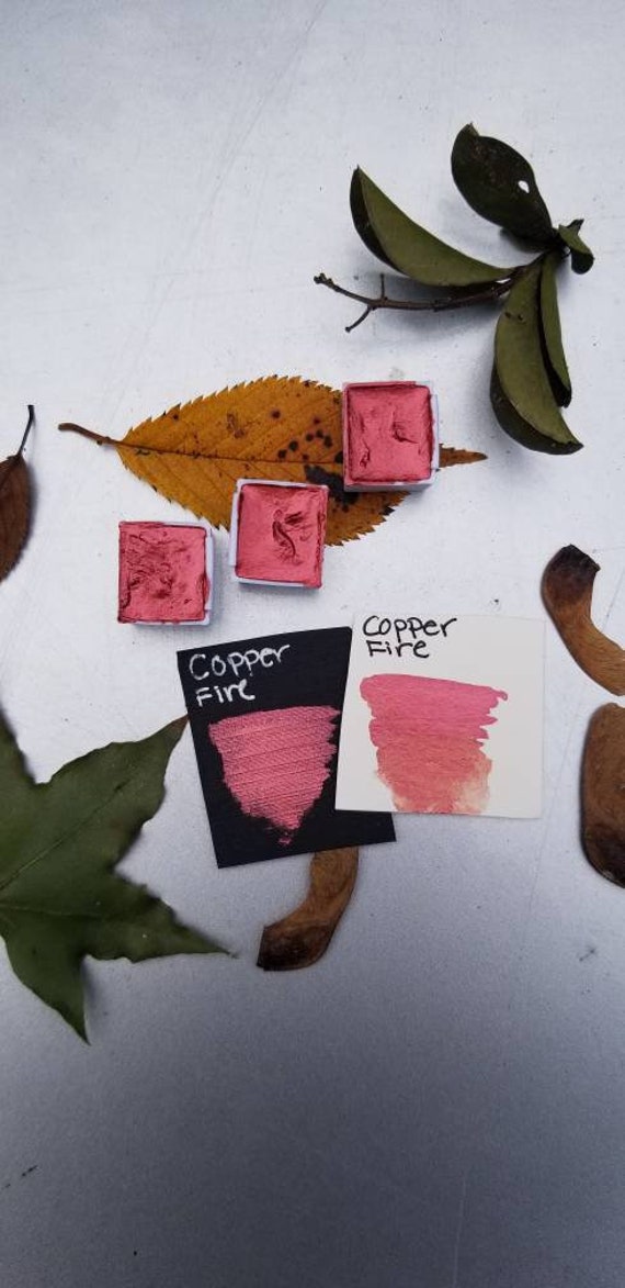 Copper Fire - Handmade Watercolor Paint - Shimmery- Half Pan - Vegan Friendly - Child Friendly - For Painting, Calligraphy, and Lettering