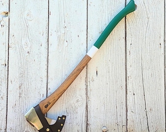 Axe American Made Custom 3.5 lb Felling Axe Upland  Green w/ Handmade Leather Sheath, Groomsmen, father husband gift , birthday, holiday