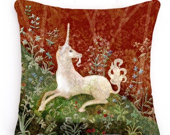 Unicorn Tapestry Art Pillow Cover And Insert 14x14 By Stephie Mccarthy, Faux Linen