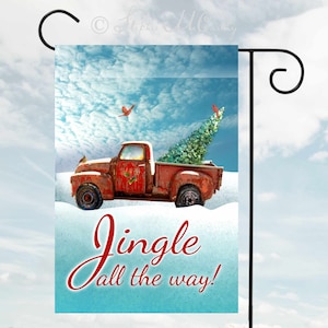 Flag, Garden 12&quot;x18&quot; 2-sided Red Farm Truck and cardinals, without stand