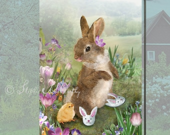 Flag, Garden 12"X18" Bunny Rabbit & Chick , Stand Not Included