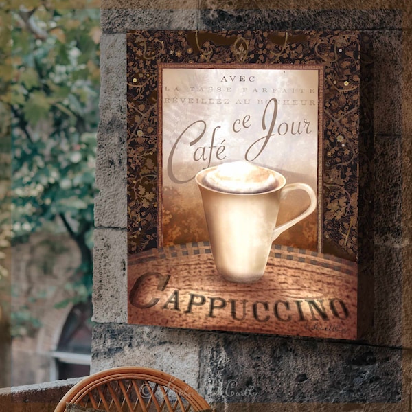 Canvas Fine Art Print, 11"x14", Coffee Lovers, Cappuccino, Bar, Cafe, Kitchen, Pantry