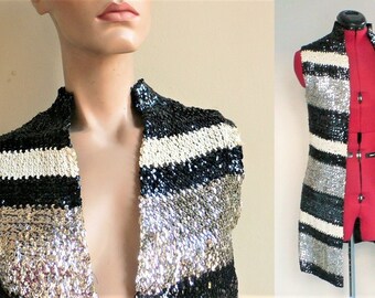 Vintage LEONARD PARIS, Jacket Small, Leonard Fashion Paris sequin sleeveless Jacket, Mod fashion