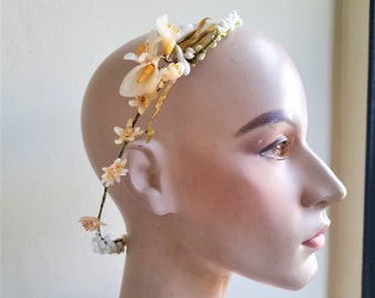 Vintage Antique bridal Crown wedding Bridal headdress wax flower tiara headdress, wax orange blossom tiara