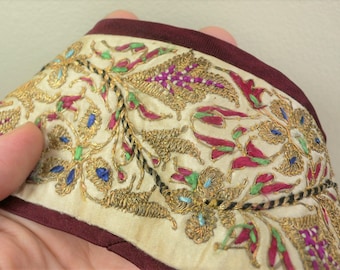 Antique Silk hand embroidered Border trim ribbon work 23 inches, or 20 inch length / Costume Design/ more available