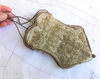 Antique Reticule Gold Metallic Embroidered Evening Purse ~ Rare Antique Handbag ~ Chatelaine purse