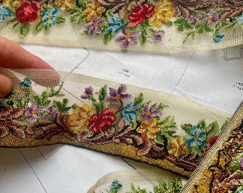 Vintage Hand Embroidered Floral Trim: Sparkly Costume Border (50cm)