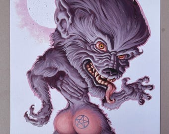 ORIGINAL ART - Werewolf- Beware the Moon! acrylic painting - 42cm x 29.7cm.