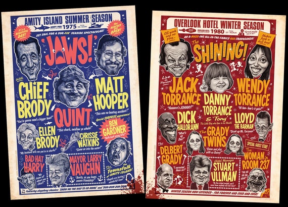 Pair of Comedy Variety Posters JAWS and the Shining - 16.5
