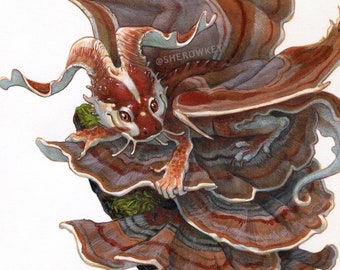 King of Trametes PRINT - dragon wall art illustration