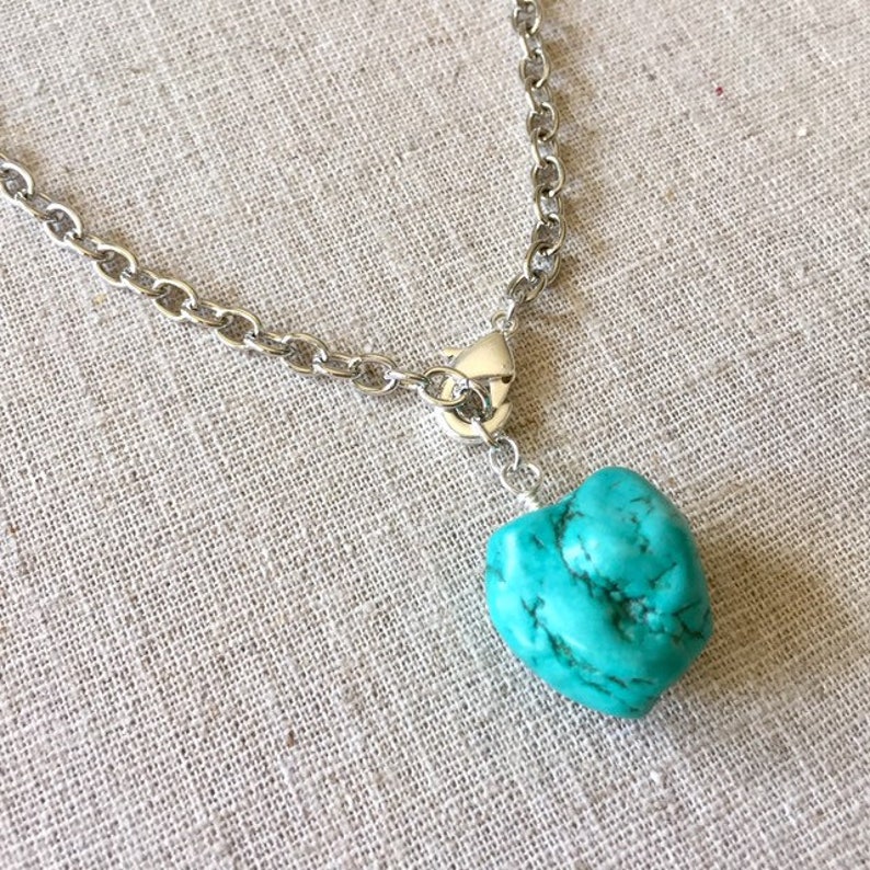 Silver Turquoise Necklace Chunky Turquoise Necklace Turquoise Nugget Necklace Turquoise Necklace