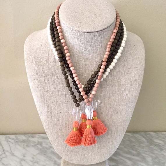 Wood Tassel Necklace Short Tassel 